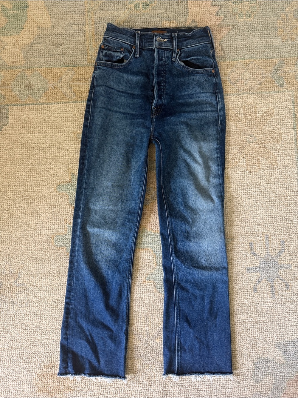MOTHER Dark Blue High-Rise Straight Jeans